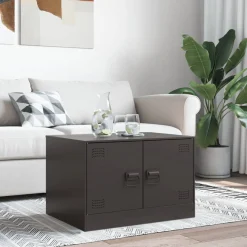 Stolik Kawowy Ława Stół Czarny Metalowy 67x50x44 Drzwiczki Do Salonu
