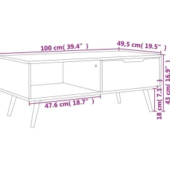 Stolik Kawowy Ława Stół Czarny Połysk 100x49.5x43 Do Salonu Do Pokoju