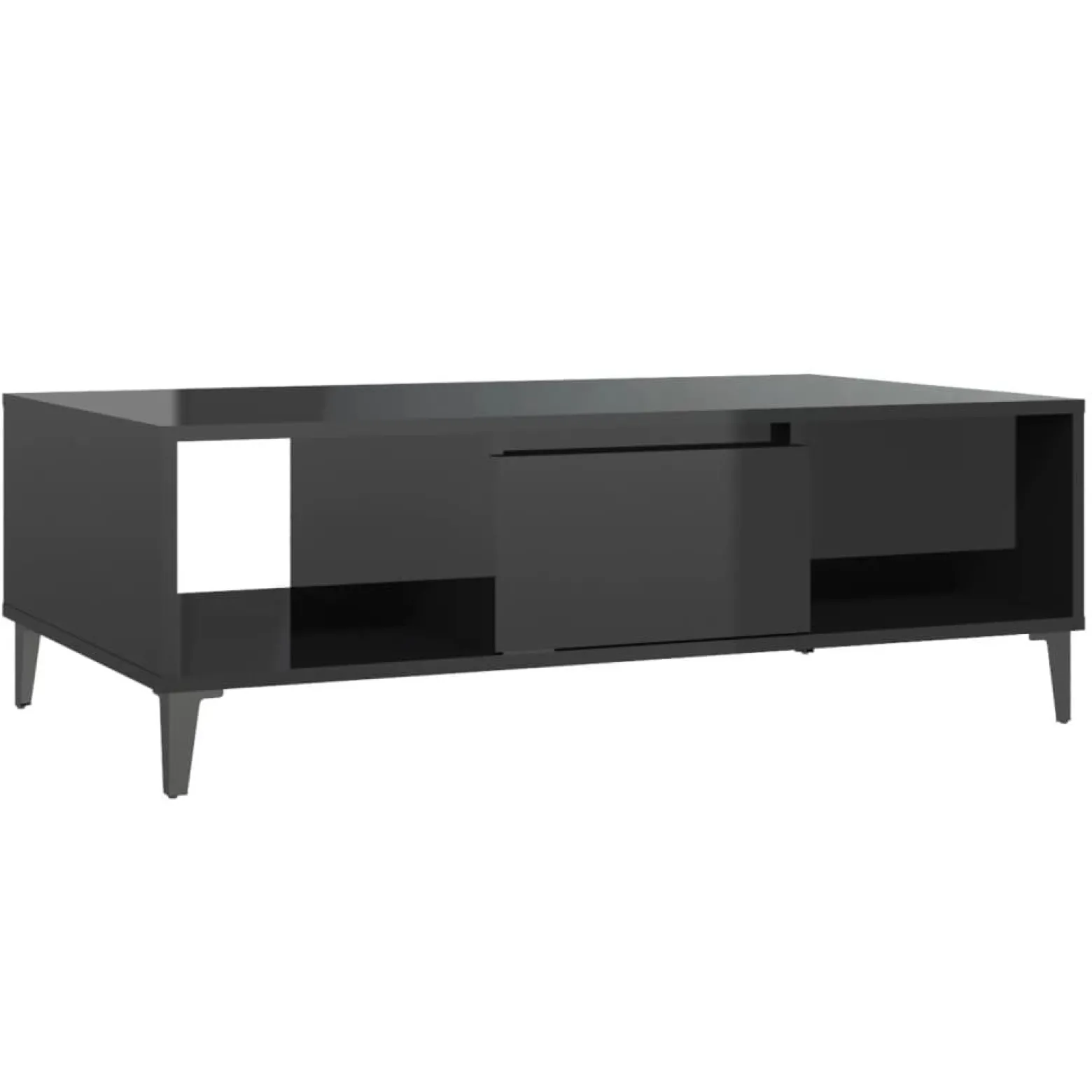 Stolik Kawowy Ława Stół Czarny Połysk 103.5x60x35 Półka Drzwiczki