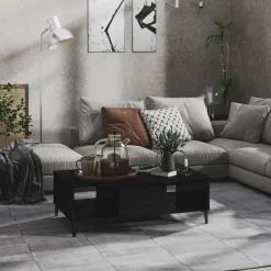 Stolik Kawowy Ława Stół Czarny Połysk 103.5x60x35 Półka Drzwiczki