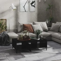 Stolik Kawowy Ława Stół Czarny Połysk 103.5x60x35 Półka Drzwiczki