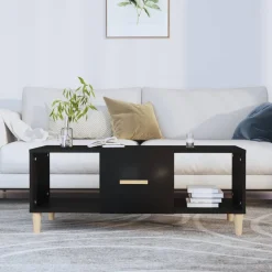 Stolik Kawowy Ława Stół Czarny 102x50x40 Szuflady Półka Do Salonu Do Pokoju
