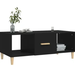 Stolik Kawowy Ława Stół Czarny 102x50x40 Szuflady Półka Do Salonu Do Pokoju