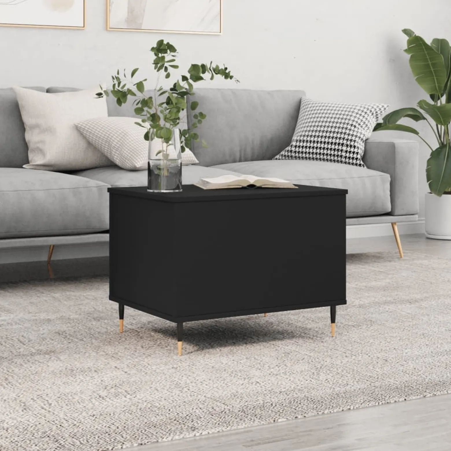 Stolik Kawowy Ława Stół Czarny 60x44.5x45 Podnoszony Blat Do Salonu