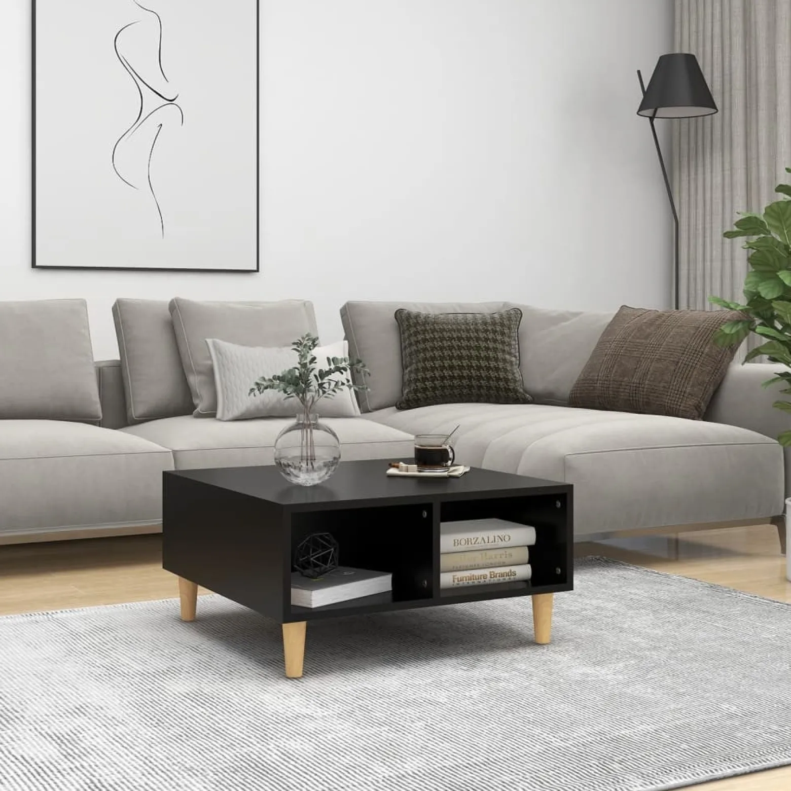 Stolik Kawowy Ława Stół Czarny 60x60x30 Półka Do Salonu Do Pokoju