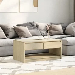 Stolik Kawowy Ława Stół Dębowy Drewniany 99x55x45 Szuflady Półka Do Salonu