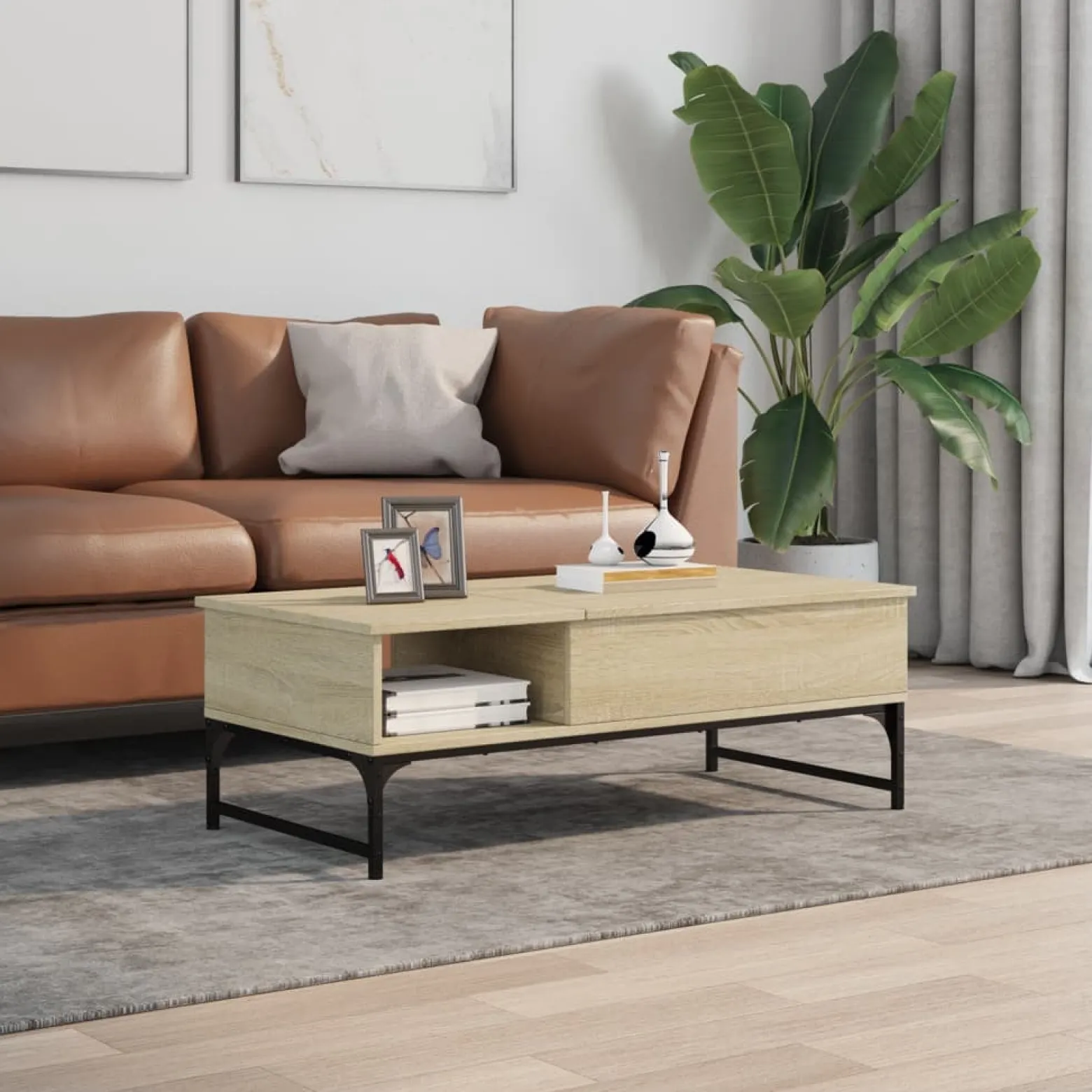 Stolik Kawowy Ława Stół Dąb Sonoma 100x50x35 Ukryty Schowek Do Salonu
