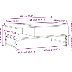 Stolik Kawowy Ława Stół Dąb Sonoma 100x50x35 Ukryty Schowek Do Salonu