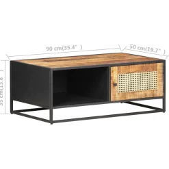 Stolik Kawowy Ława Stół Drewniany 90x50x35 Drzwiczki Do Salonu Do Pokoju