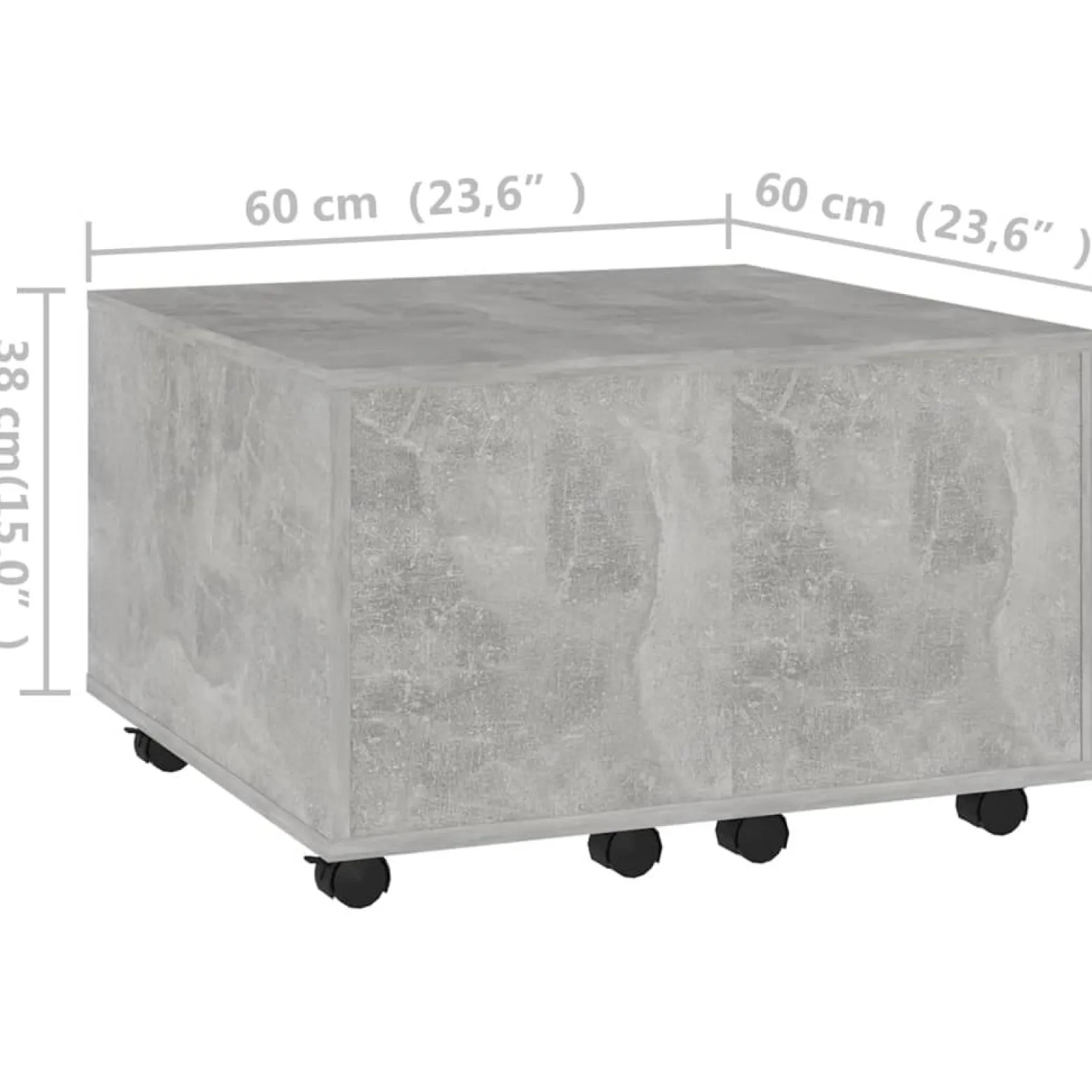 Stolik Kawowy Ława Stół Szary 60x60x38 Kółka Wewnętrzna Przegroda