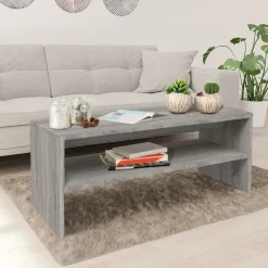 Stolik Kawowy Ława Stół Szary 100x40x40 Półka Do Salonu Do Pokoju