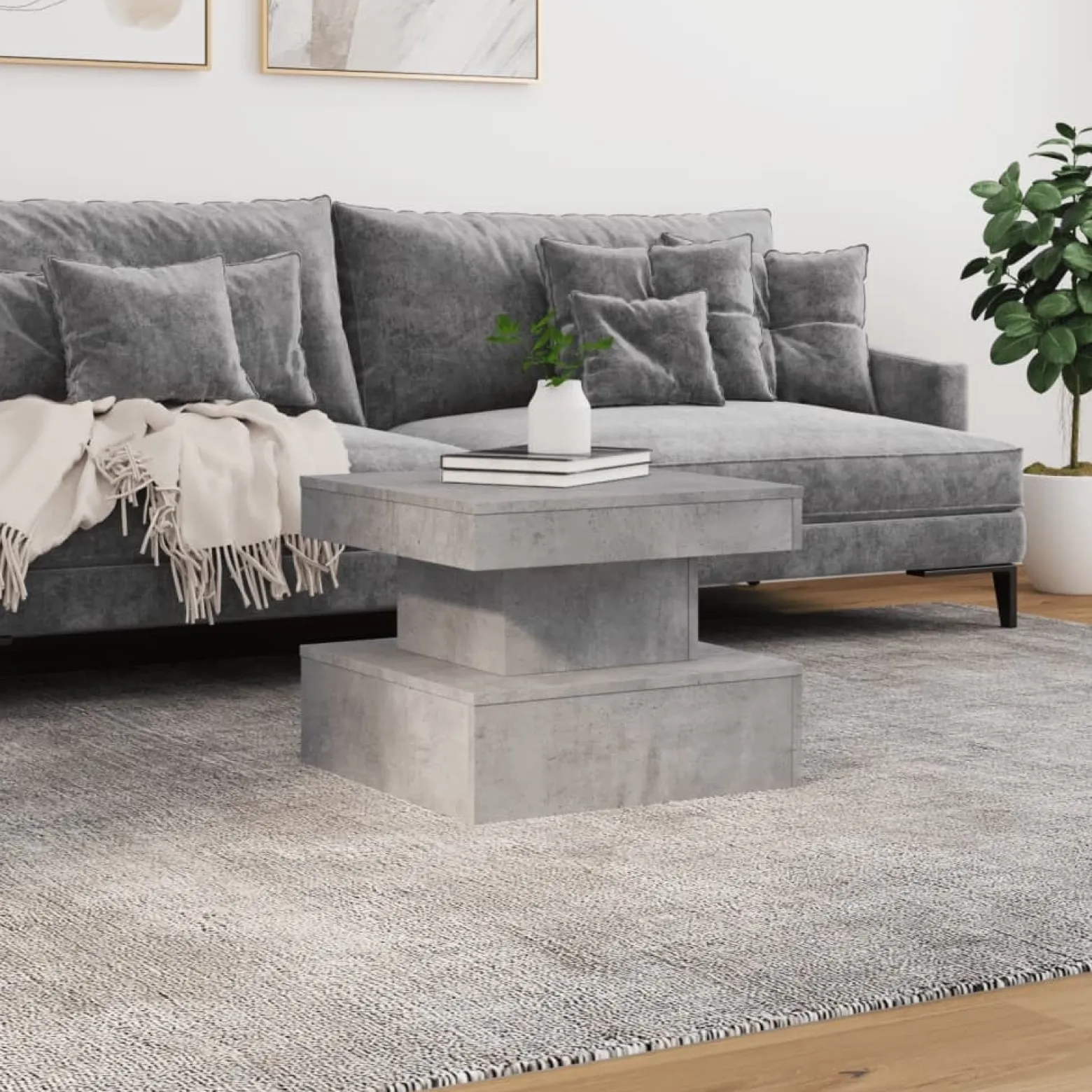 Stolik Kawowy Ława Stół Szary 50x50x40 Podświetlenie Led Do Salonu