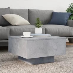Stolik Kawowy Ława Stół Szary 55x55x31 Podświetlenie Led Do Salonu