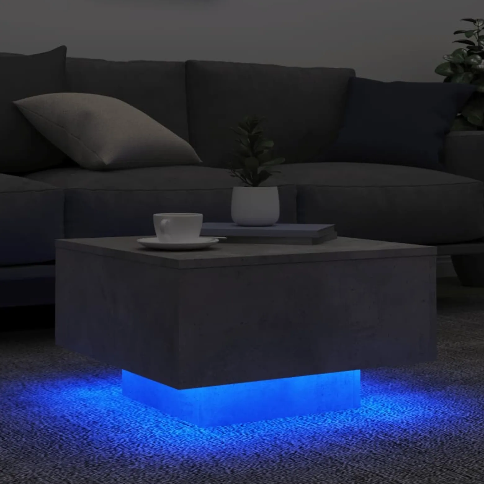 Stolik Kawowy Ława Stół Szary 55x55x31 Podświetlenie Led Do Salonu