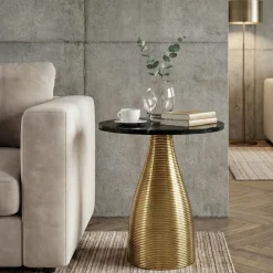 Stolik kawowy 40 cm aluminium metalowy stolik do salonu marmurowy blat