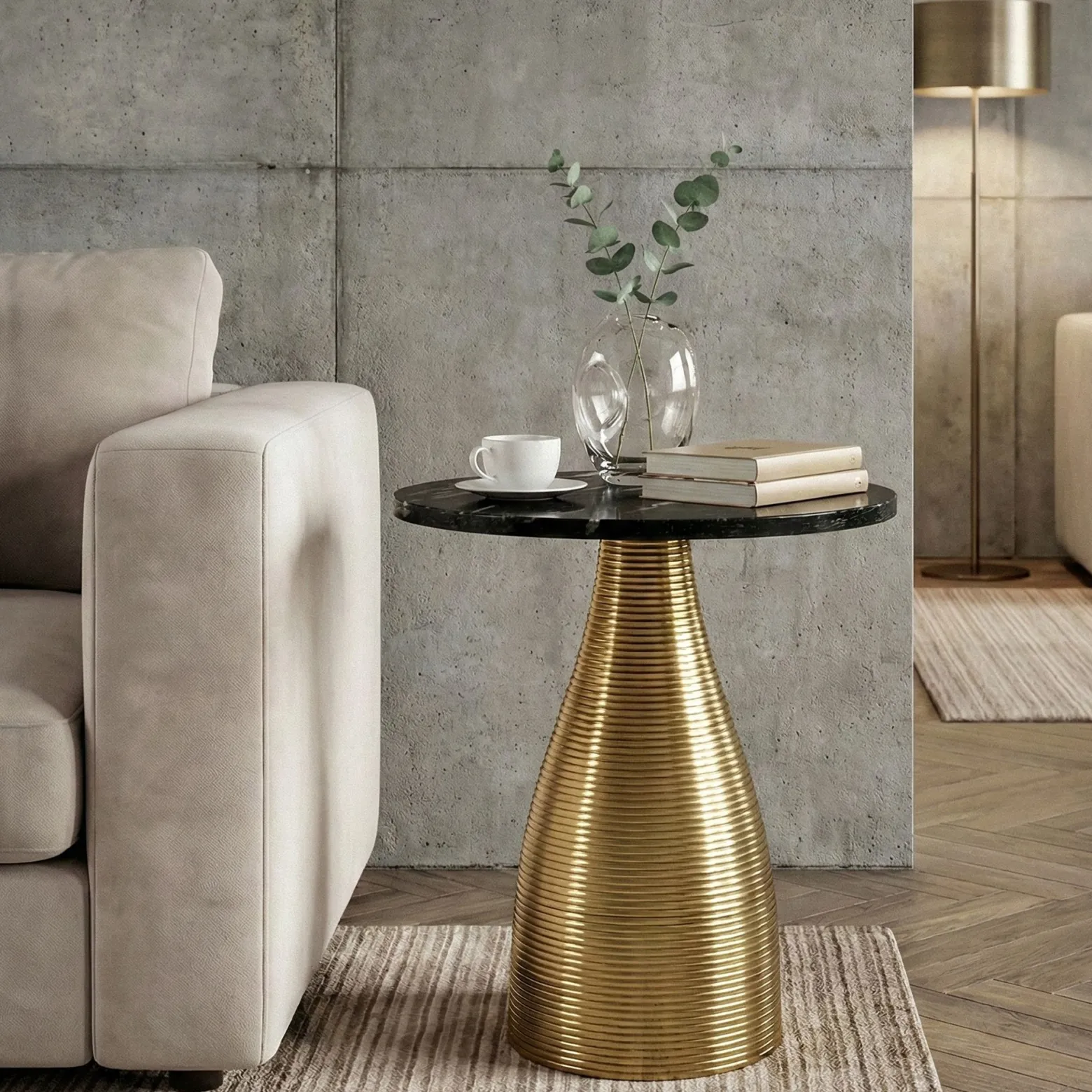 Stolik kawowy 40 cm aluminium metalowy stolik do salonu marmurowy blat