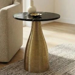 Stolik kawowy 40 cm aluminium metalowy stolik do salonu marmurowy blat
