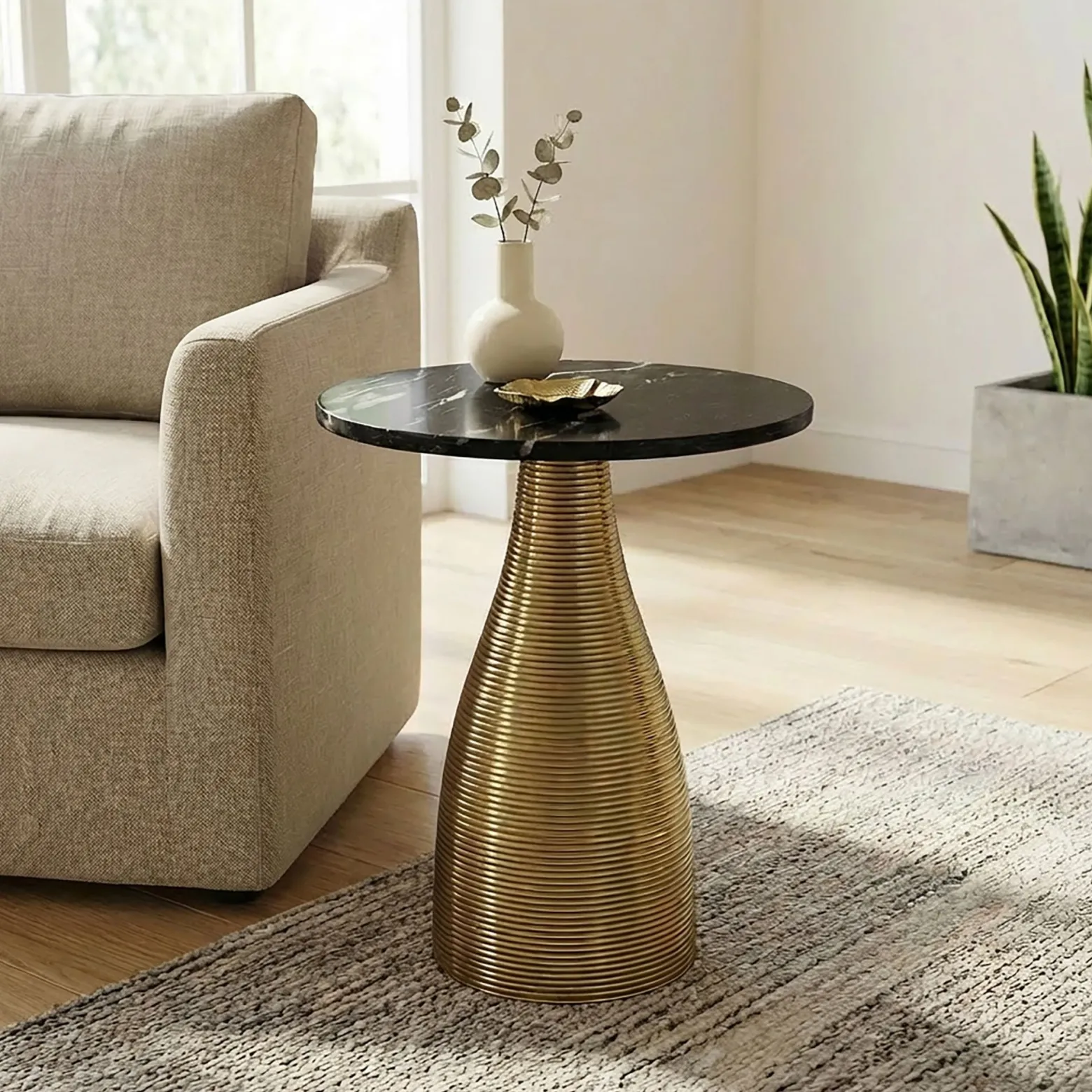 Stolik kawowy 40 cm aluminium metalowy stolik do salonu marmurowy blat