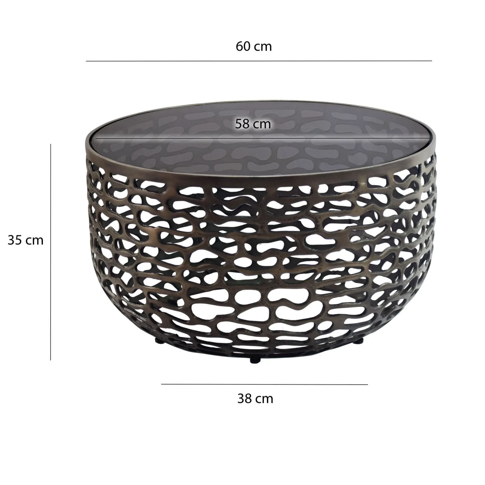 Stolik kawowy 60cm Alu Szkło Stolik do salonu Okrągły Metalowy Pomocniczy