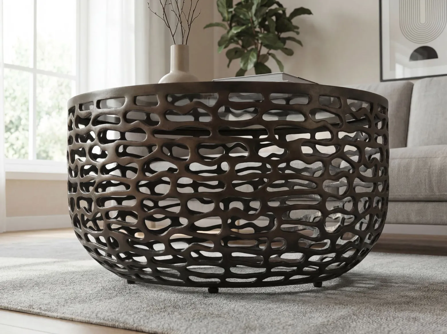 Stolik kawowy 60cm Alu Szkło Stolik do salonu Okrągły Metalowy Pomocniczy