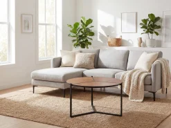 Stolik kawowy 80cm MDF imitacja drewna Okrągły stolik pod sofę do salonu