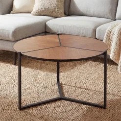 Stolik kawowy 80cm MDF imitacja drewna Okrągły stolik pod sofę do salonu