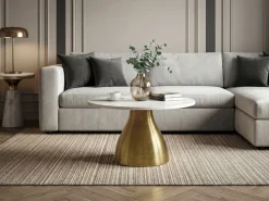 Stolik kawowy 60cm z marmurowym blatem, do salonu, metal, okrągły Biały