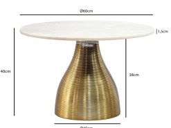 Stolik kawowy 60cm z marmurowym blatem, do salonu, metal, okrągły Biały