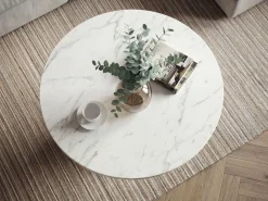 Stolik kawowy 60cm z marmurowym blatem, do salonu, metal, okrągły Biały