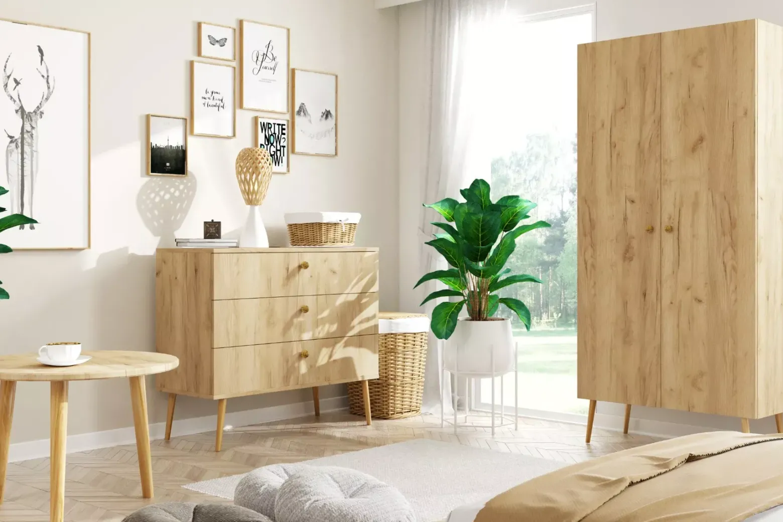 Stolik kawowy LEBEL 67x67 dąb craft złoty