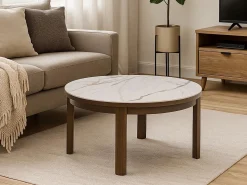 Stolik kawowy Marquise 90 cm z ceramicznym blatem, Ceramic + Oak smoked