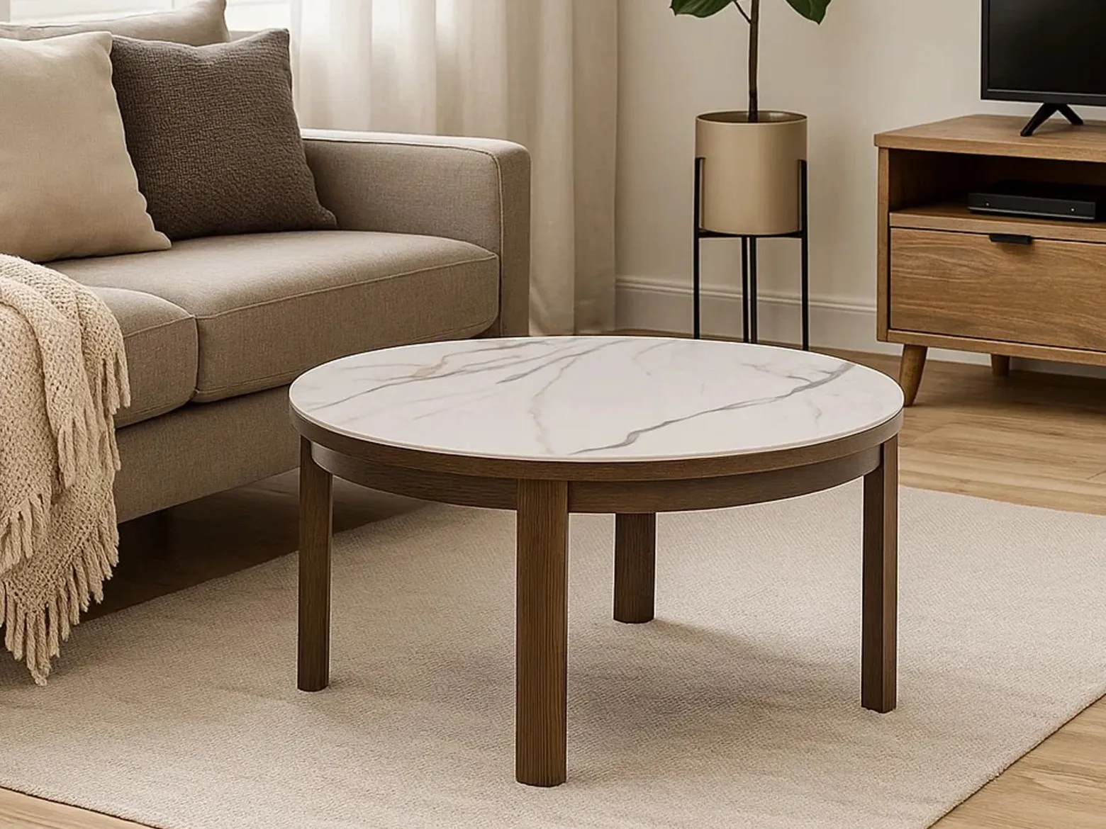 Stolik kawowy Marquise 90 cm z ceramicznym blatem, Ceramic + Oak smoked