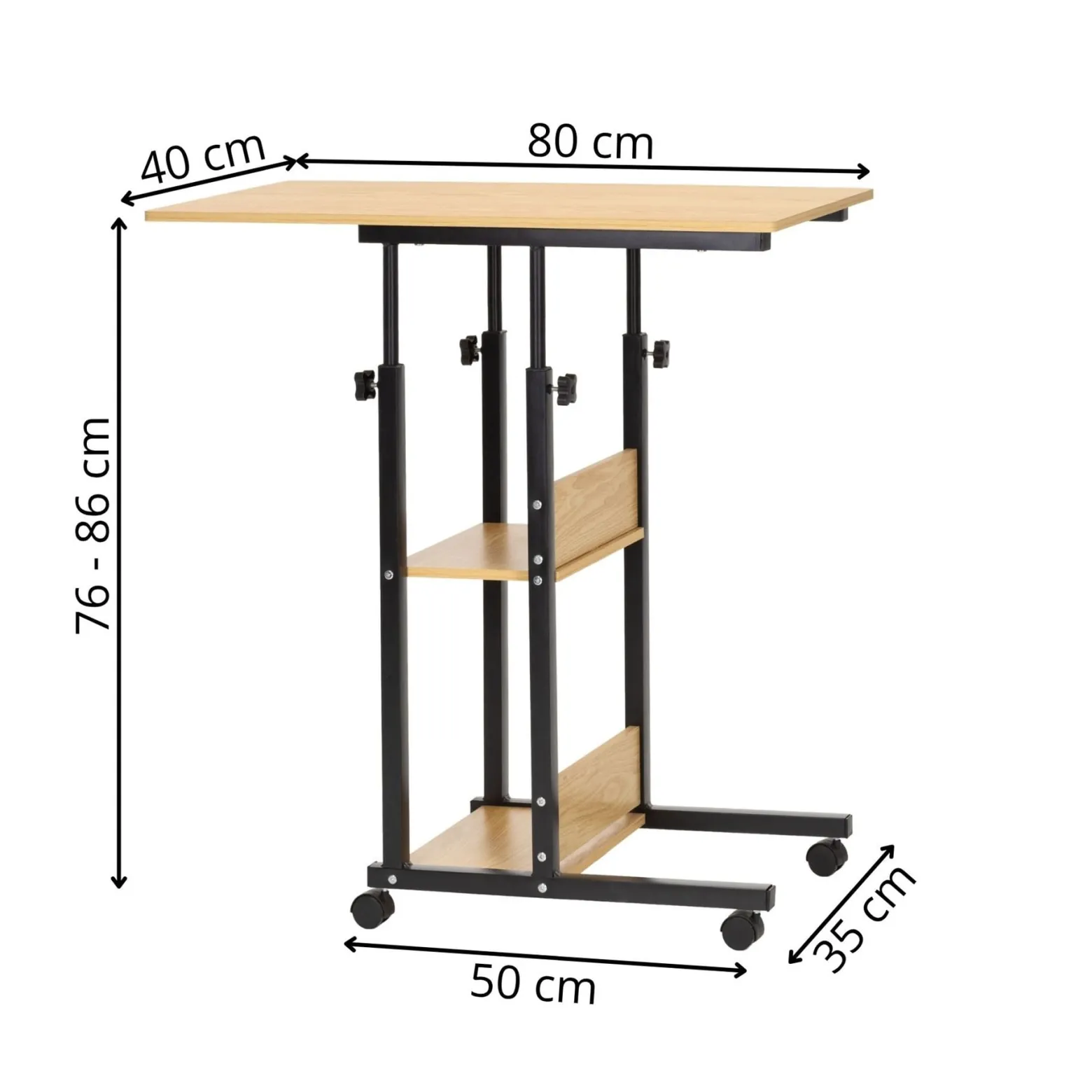 Stolik kawowy na kółkach z regulacją 76-86 cm biurko mobilne pod laptopa