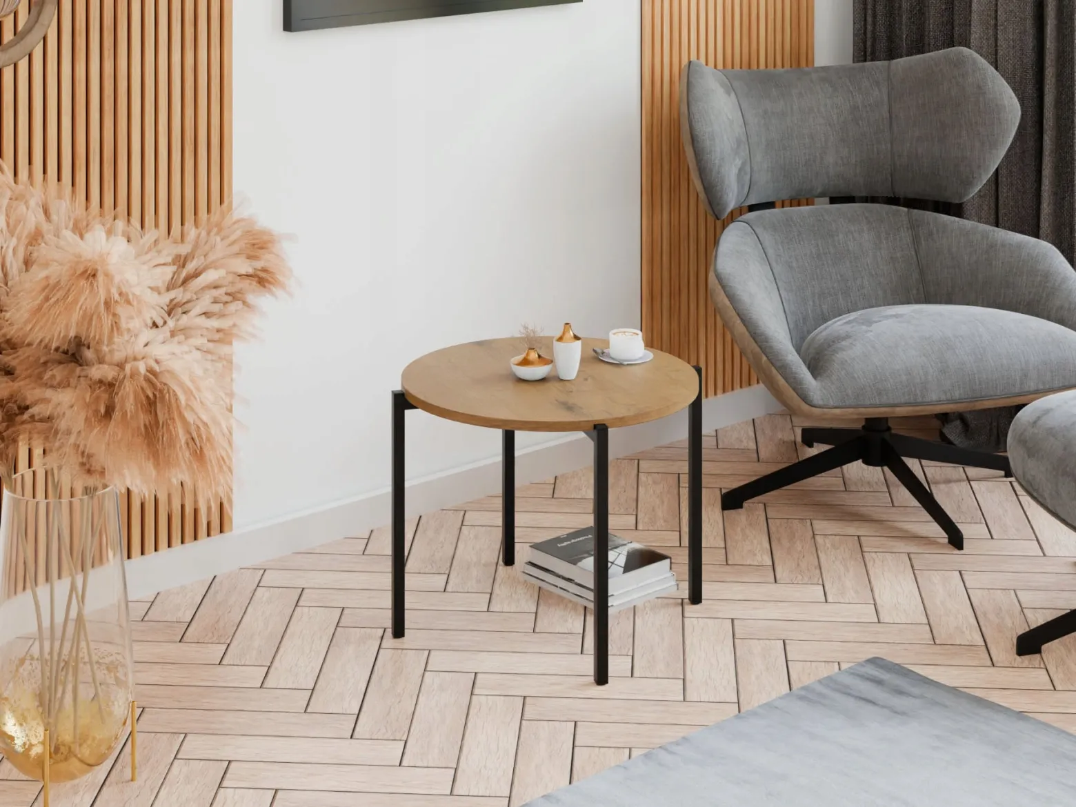 Stolik kawowy okrągły loft 55x55x46 cm metalowy czarny