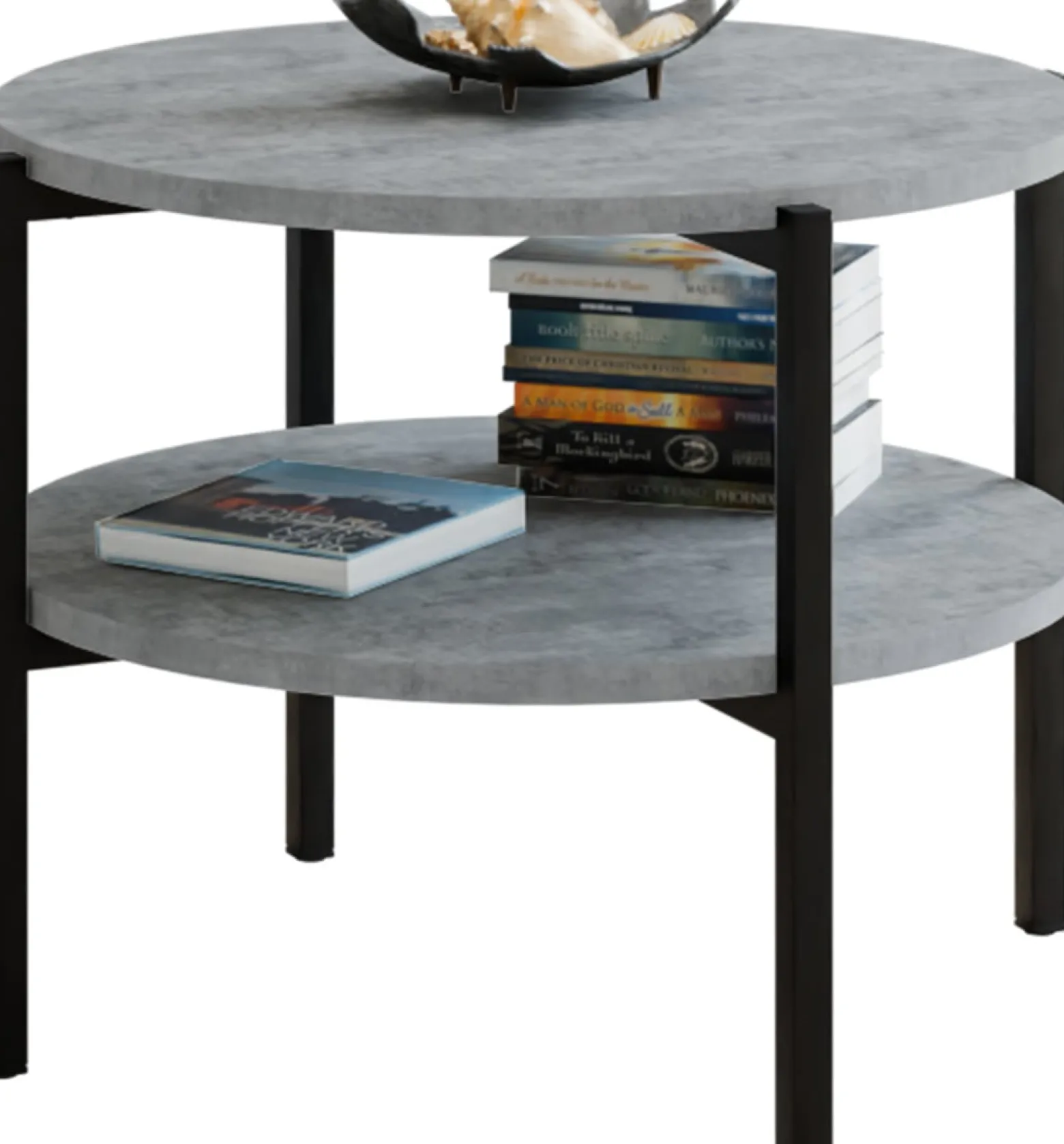 Stolik kawowy okrągły loft z półką 55x55x46 cm metalowy czarny