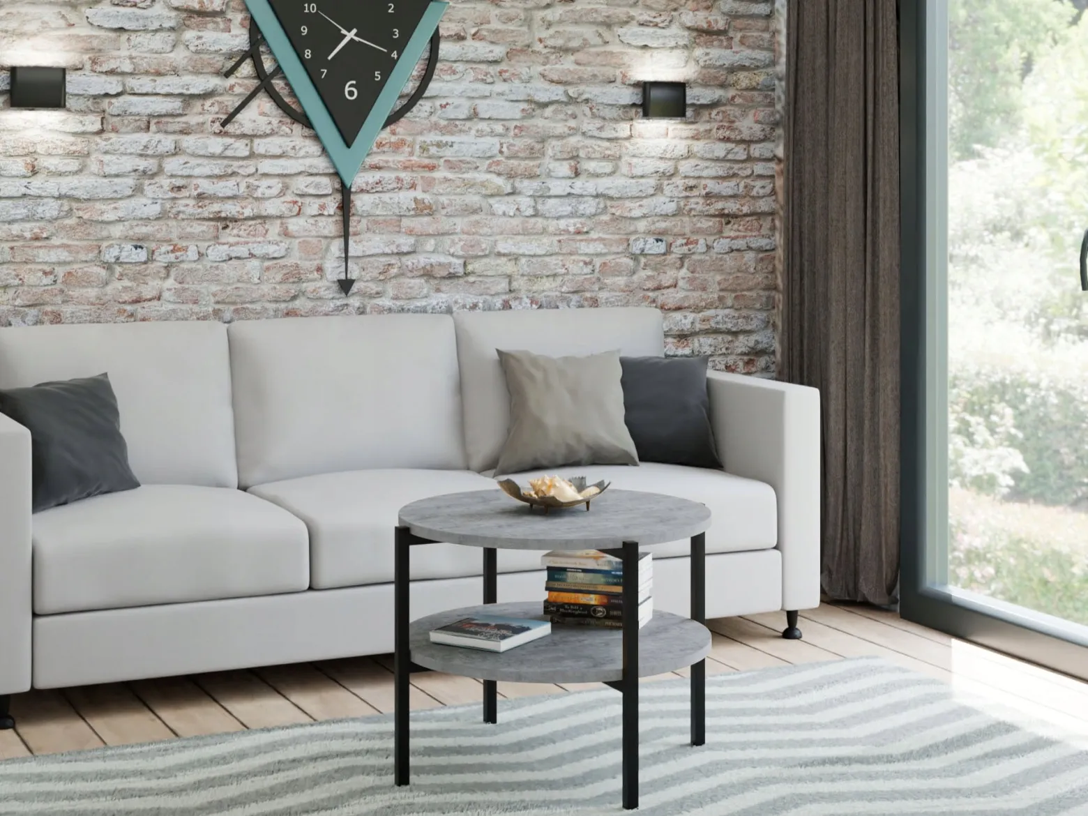 Stolik kawowy okrągły loft z półką 55x55x46 cm metalowy czarny