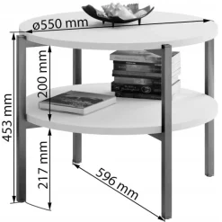 Stolik kawowy okrągły loft z półką 55x55x46 cm metalowy czarny
