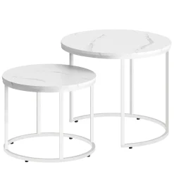 Stolik kawowy okrągły 2 szt marmur białe nogi 53/43 cm zestaw salon