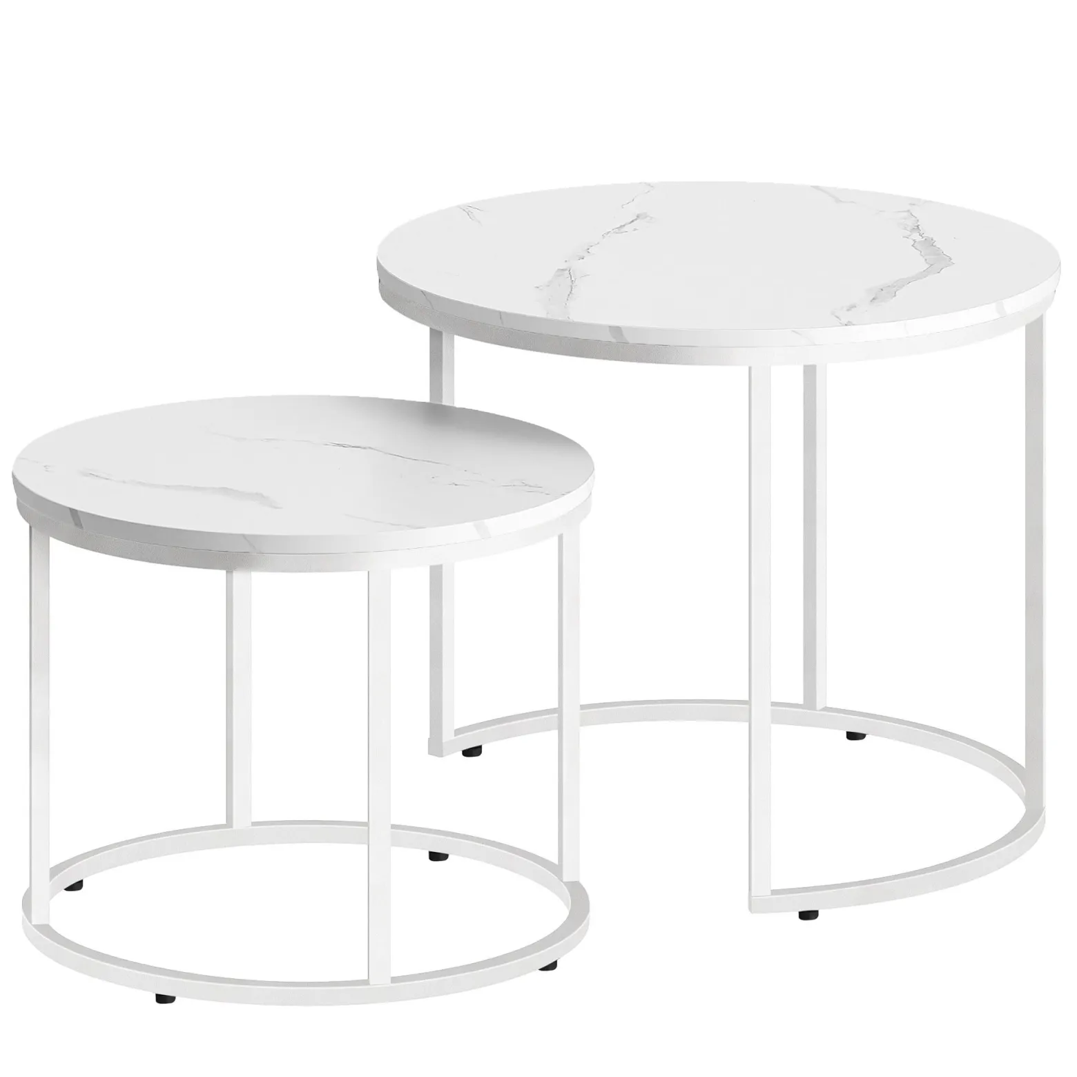 Stolik kawowy okrągły 2 szt marmur białe nogi 53/43 cm zestaw salon
