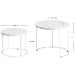 Stolik kawowy okrągły 2 szt marmur białe nogi 53/43 cm zestaw salon