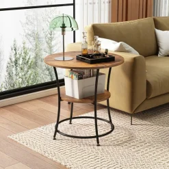 Stolik kawowy okrągły z półką brąz loft 55 cm