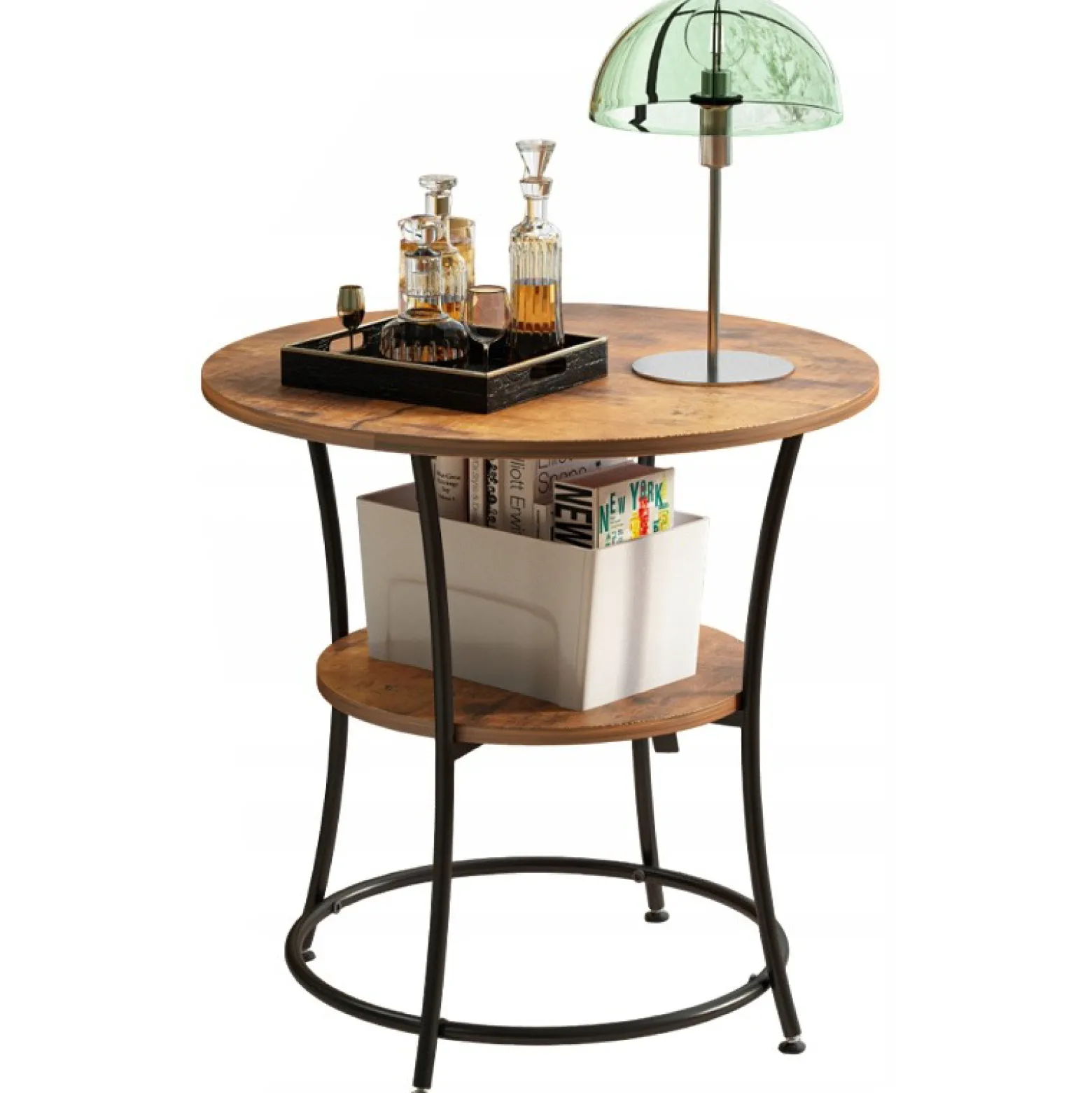 Stolik kawowy okrągły z półką brąz loft 55 cm