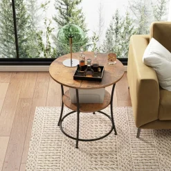 Stolik kawowy okrągły z półką brąz loft 55 cm