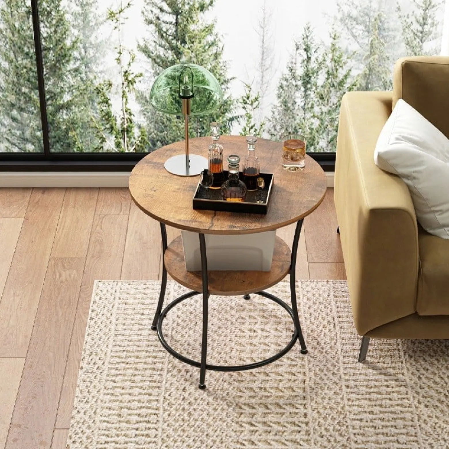 Stolik kawowy okrągły z półką brąz loft 55 cm