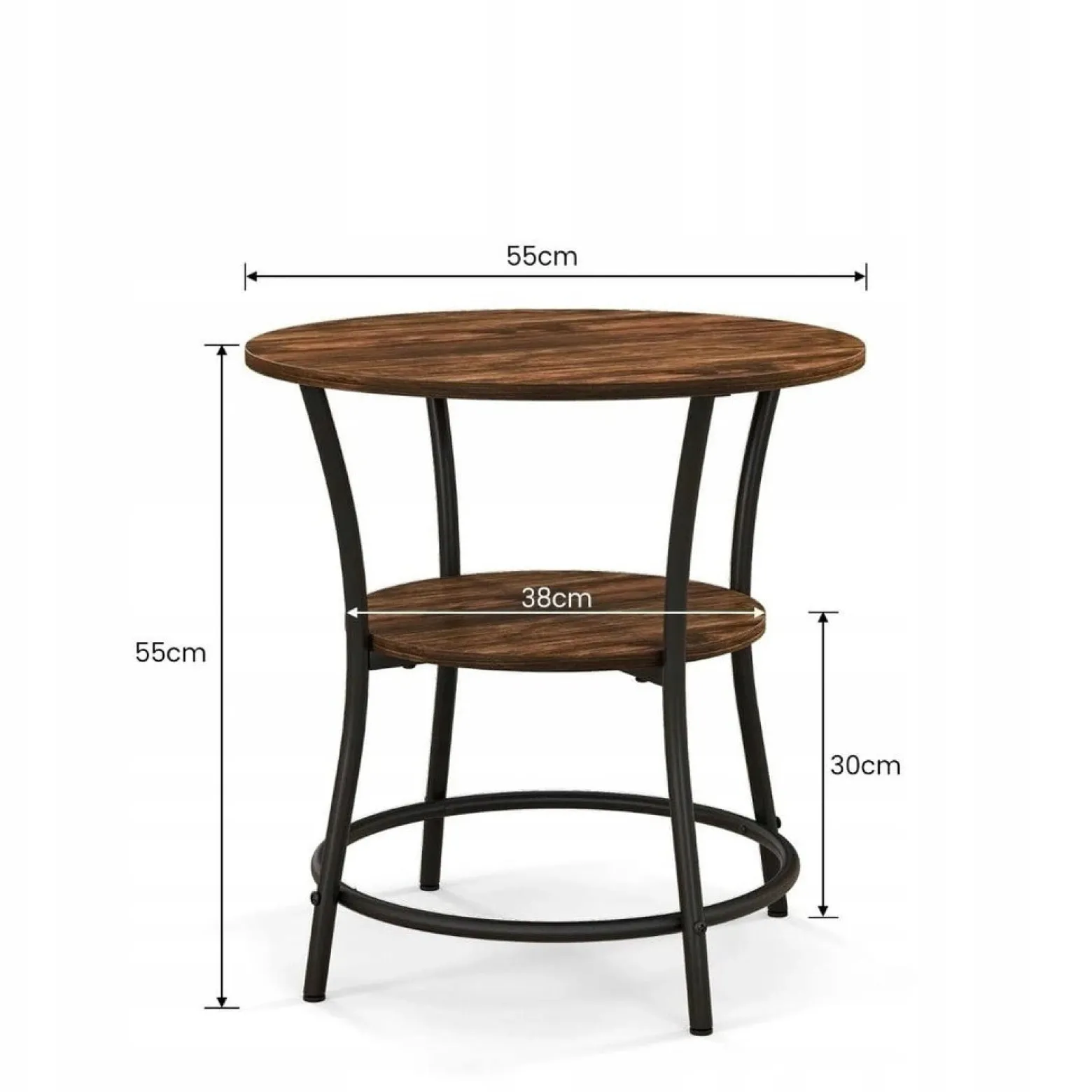 Stolik kawowy okrągły z półką brąz loft 55 cm