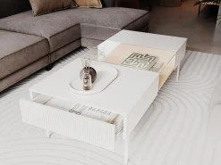 Stolik kawowy przeszklony 2 szuflady LIBA 132x39 cm Biały