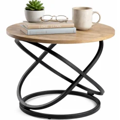 Stolik kawowy Selvia LOFT okrągły 60 cm, blat MDF w kolorze drewna, metal
