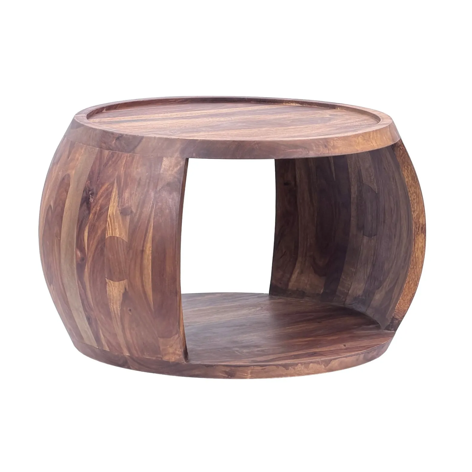 Stolik Kawowy Sheesham Drewno Lite okrągły 60 cm Stolik Salon Półka Wiejski