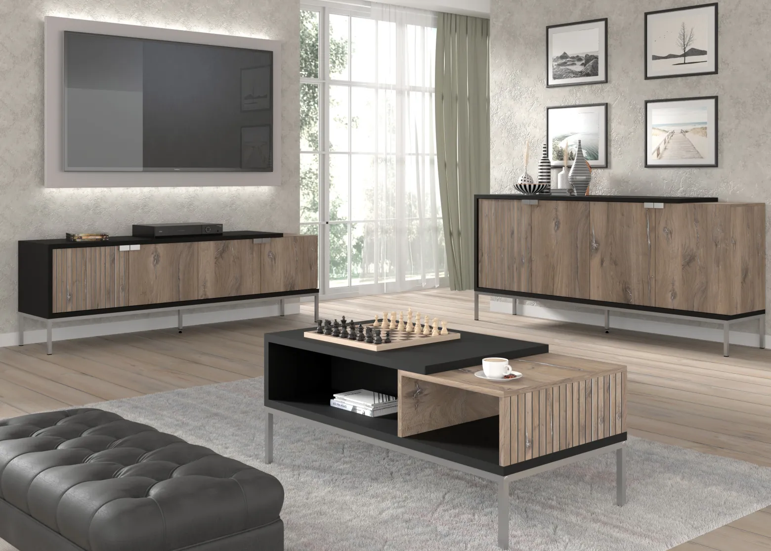 Stolik kawowy TOLEDO 110x55 cm dąb flagstaff / czarny mat