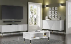 Stolik kawowy WOODY 110x55 cm frezowany biały mat